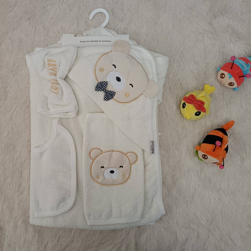 ست سیسمونی ۵ تیکه Lovi Baby دخترانه و پسرانه (تنپوش+کلاهدار+دستی+لیف+پاپوش) بدون پرز و حساسیت با بستهبندی توری اصل با گارانتی - موجودی محدود